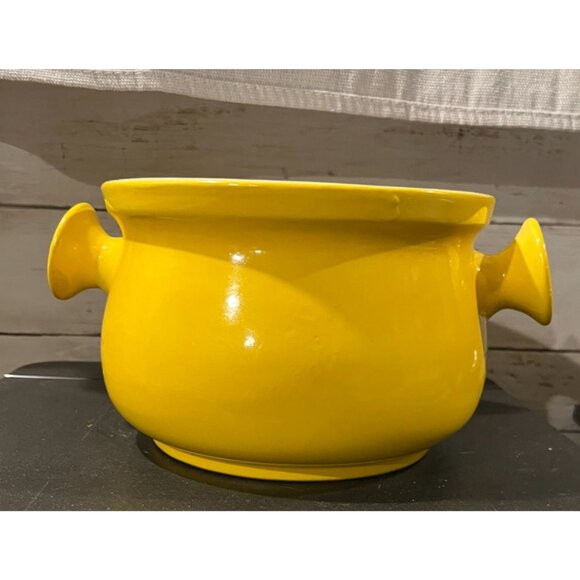 Vintage Yellow Ceramic Retro Round Double-Handle Soup Tureen With Glossy Finish - Picture 3 of 6